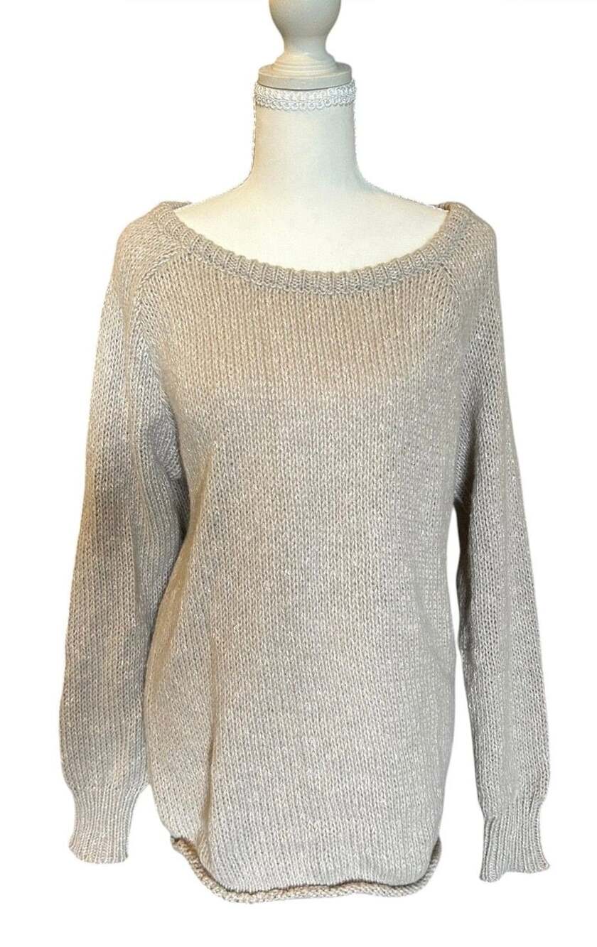 NWT Fashion Sweater Size M Beige Open Knit Long Sleeve Boat Neck Pullover